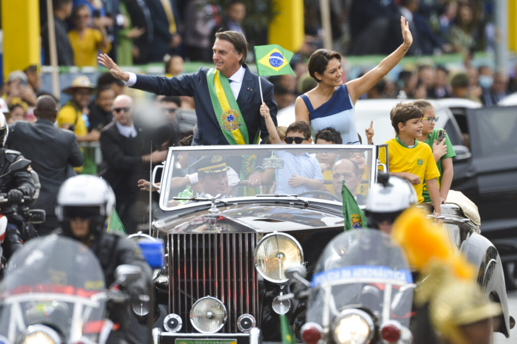 President Jair Bolsonaro and First Lady Michelle Bolsonaro during a civic-military parade in Brasilia