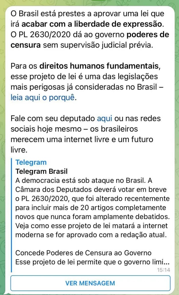 Para evitar ser bloqueada en Brasil, Telegram borra mensaje contra “falso proyecto de ley de noticias” por orden de la Corte Suprema - Reportes Latinoamérica