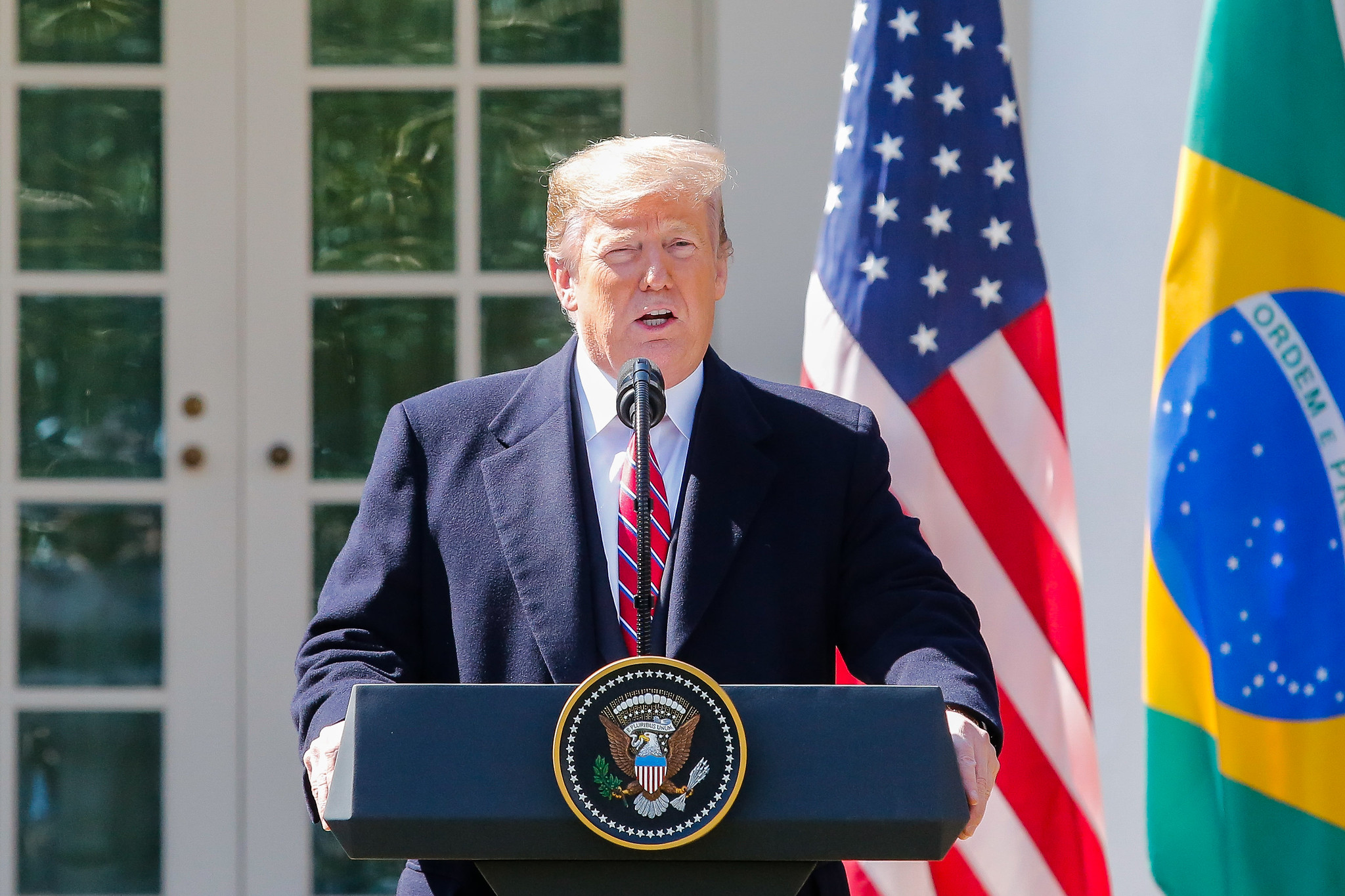 Donald Trump speaks in 2019 after meeting with Jair Bolsonaro (photo: Isac Nóbrega/Presidency of Brazil)